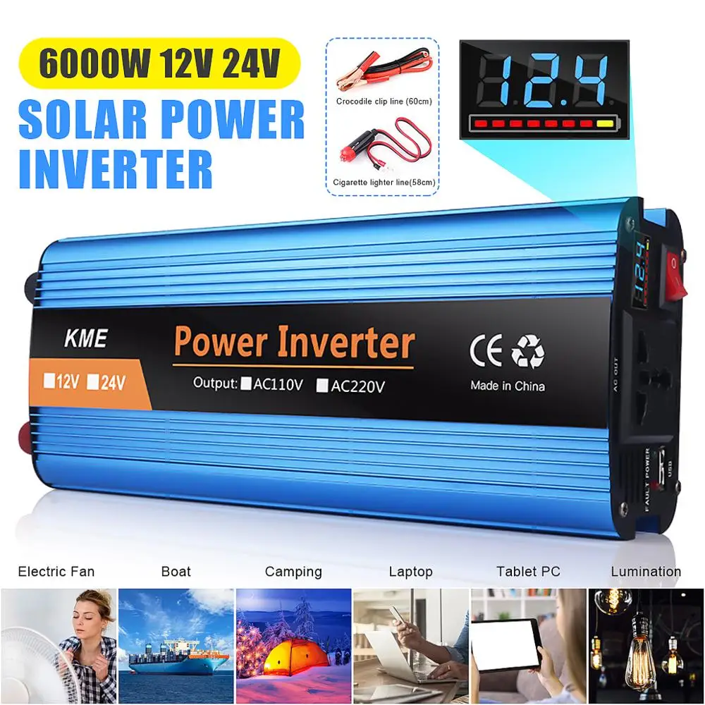 6000W DC 12V/24/48/60V to AC 220V Solar Power Inverter Modified Sine Wave Converter