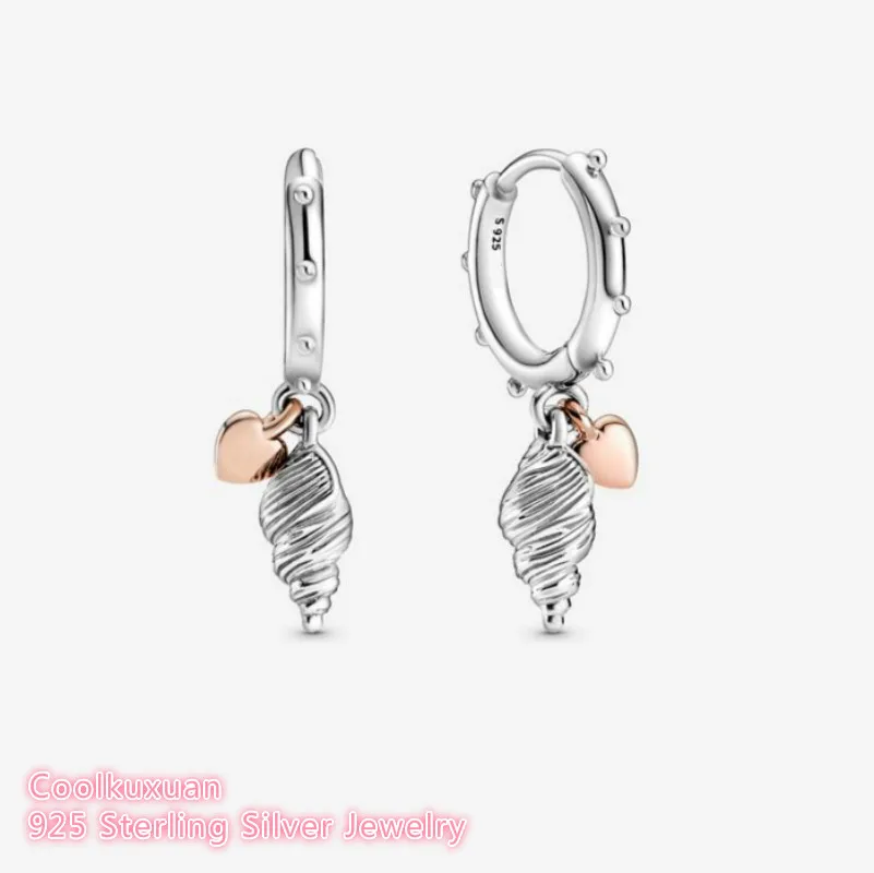 

Summer Heart & Conch Shell Earrings 925 Sterling Silver Jewelry For Woman Make up Fashion Female Earrings Party Jewelry