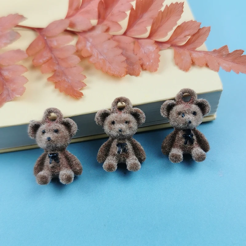 JeQue 10pcs/lot Cute 3D Flocking Bear Panda Animals Metal Golden-plated Enamel Charms for DIY Bracelet Necklace DIY 14*20mm