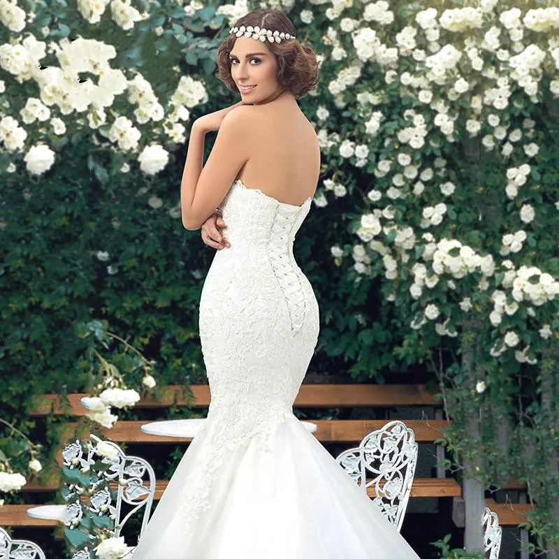 Encantador applique vestidos de noiva sereia renda vestidos de casamento 2020 querida trompete andar comprimento vestido de noiva do vintage menina