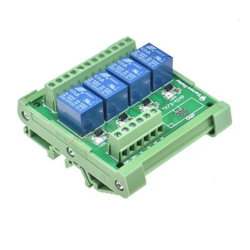 4 Channels relay module DIN Rail Mount SRD-05VDC-SL-C SRD-12VDC-SL-C SRD-24VDC-SL-C 10A 5V 12V 24V DC PNP NPN  1NO 1NC