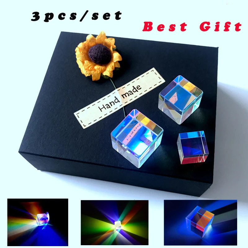 3PCS /Set Color Prism K9 Glass Optical Cube Splitter For Photography Rainbow Glass Children Physics Experimental Tools Gift