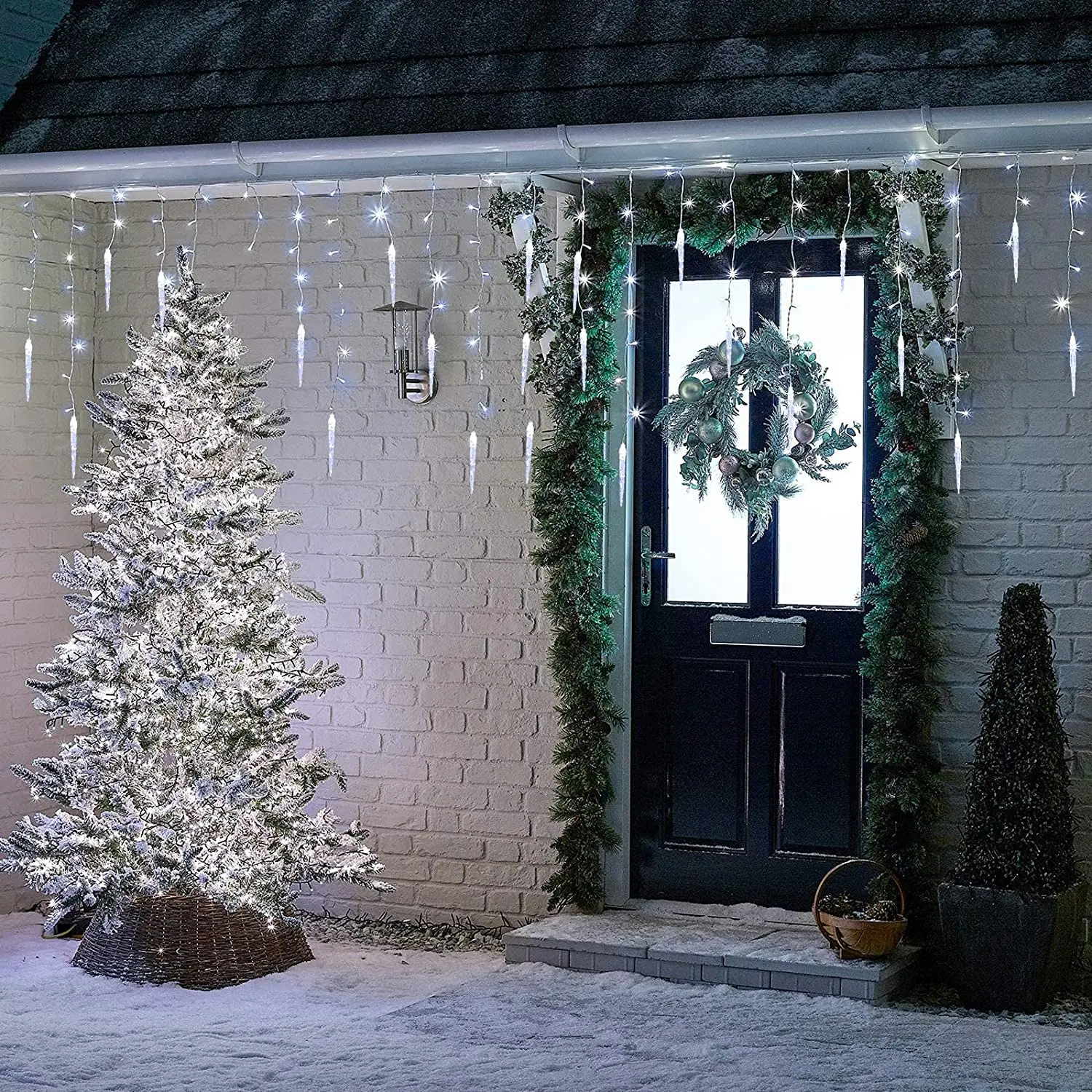 Karangan Bunga Untuk Tahun Baru Winnter Dekorasi Natal 2025 Festoon Led Icicle Curtain Lights Droop 0.6 / 0.7 / 0.8M Plug In Waterproof Connect Untuk Pernikahan / Natal / Pesta / Taman / Outdoor / Dekorasi Kamar