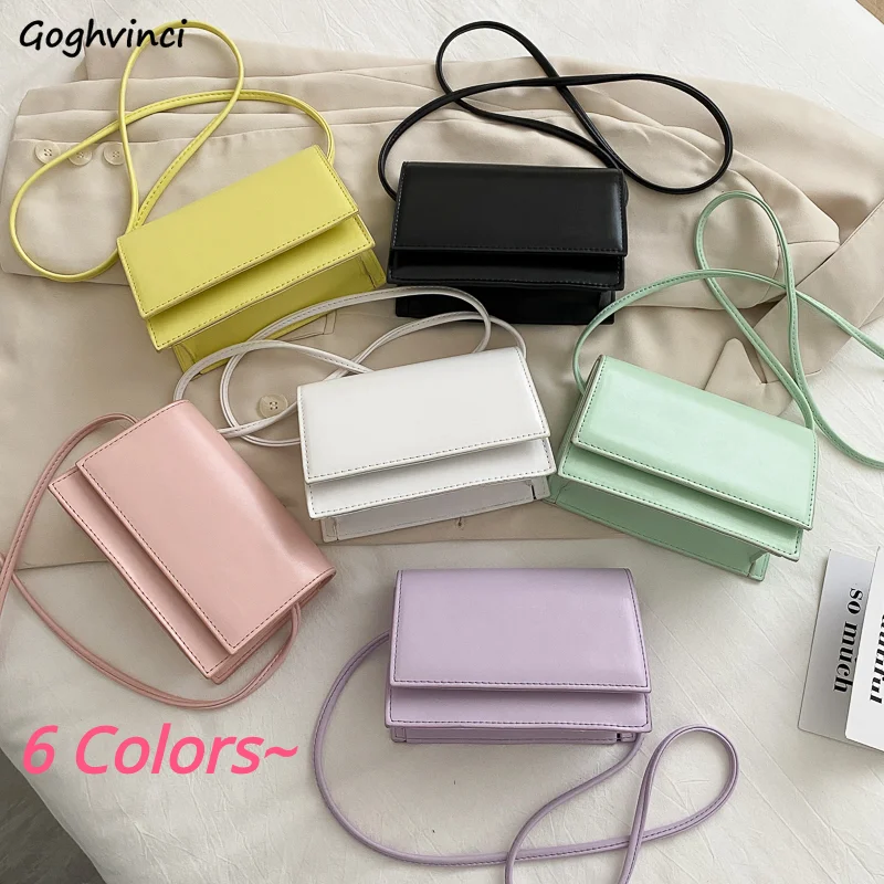 Crossbody Bags Women Candy Colors Mini Handbags PU Leather Cute Flap-bag Cross-body Korean-style Travel OL Daily Solid Bag Mujer