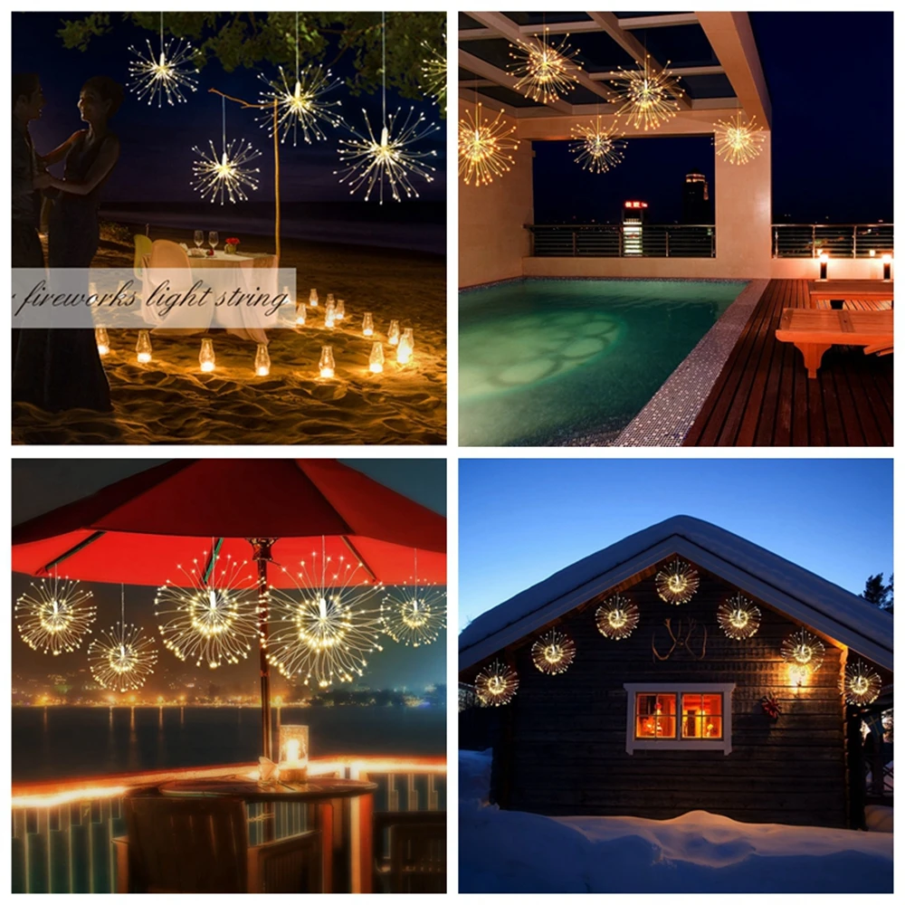 LED Starburst Fee Lichterketten Batterie Solar Powered Gerlyanda Fernbedienung Girlande Outdoor Weihnachten Feuerwerk Dekoration