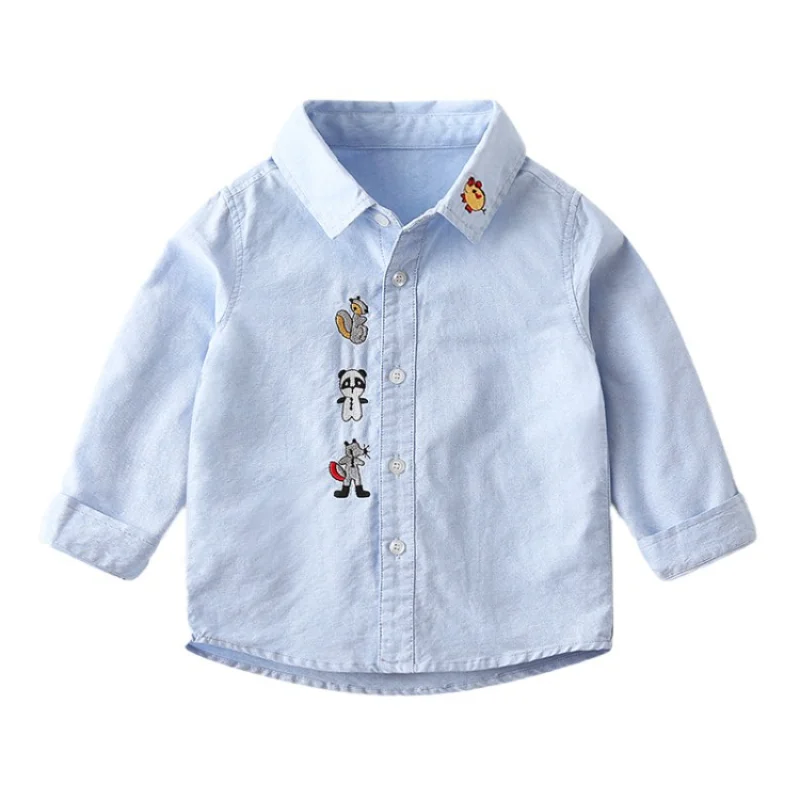 Children Spring And Autumn Korean Style Shirts White Blouse With Embroidery Design For Teenage Boys Fall Clothing For 1-7 Kids