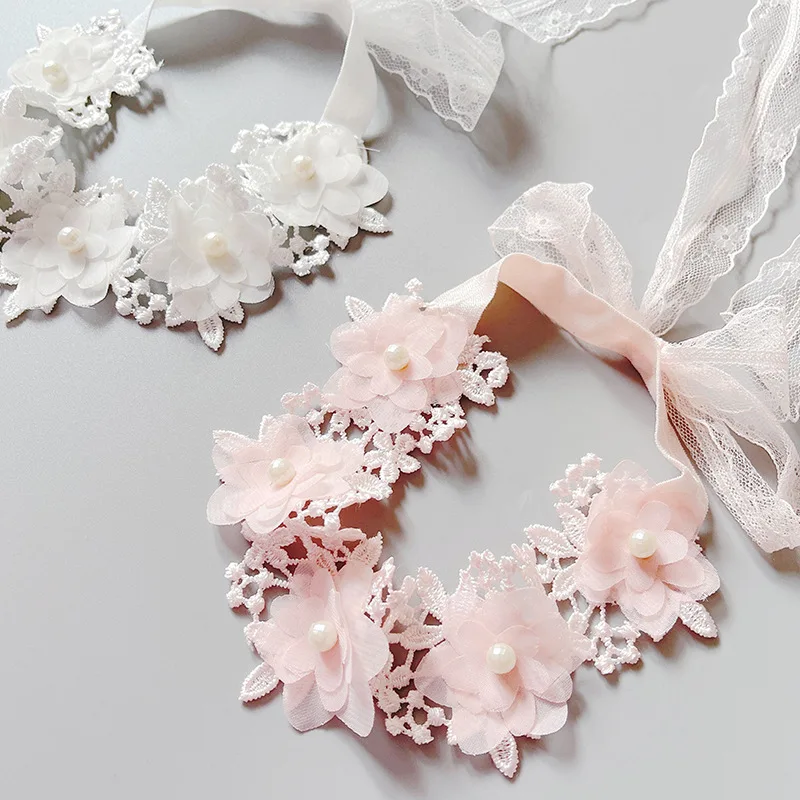 Lace Floral Headband Summer Baby Elastic Hairband Flower Wreath for Girls Headwear Photo Props Kids Party Hair Accessories