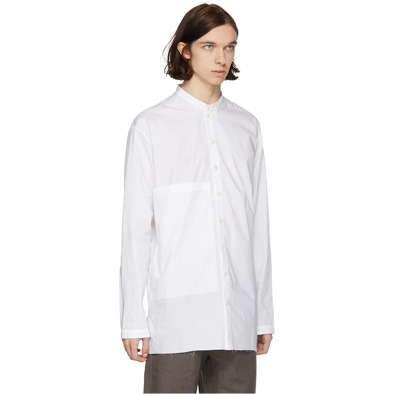 Men's new shirt rough-edge stand collar personality contracted design casual and loose large long-sleeve shirt
