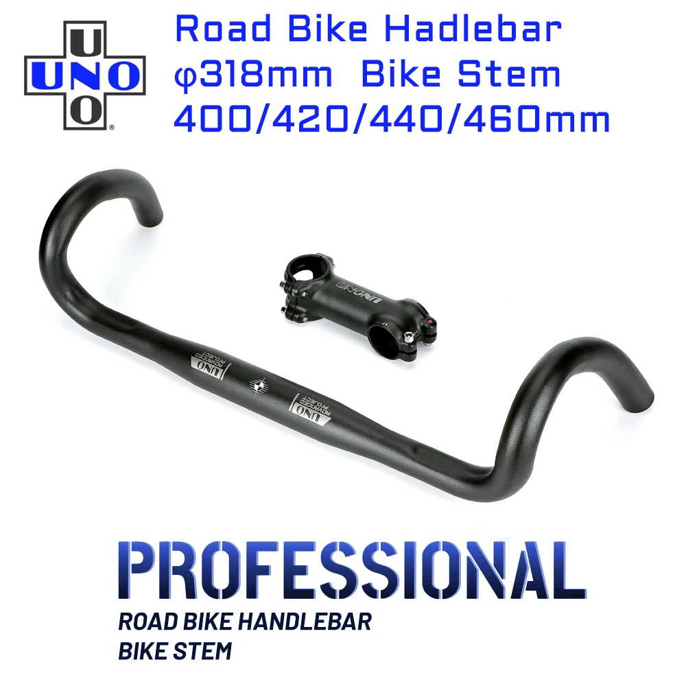 UNO Road Bike Handlebar Sets Aluminum Bike Stem 31.8mm Gravel Racing Flared Drop Bar 400/420/440/460mm Bent Bar Bike Parts