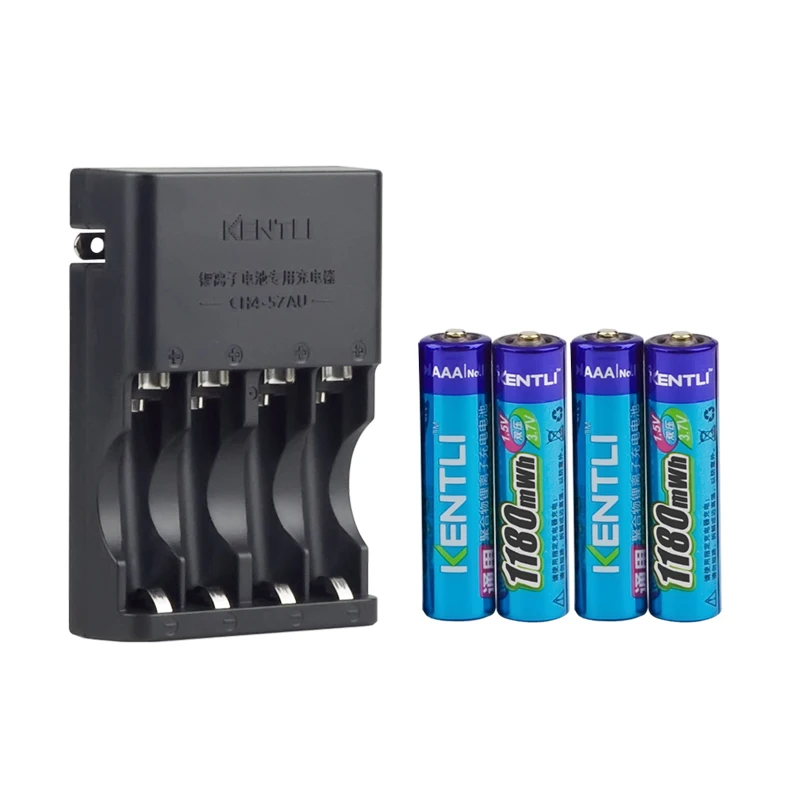 KENTLI 4 pcs 1.5 v aaa 1180mWh Ricaricabile Li-polimeri di Litio Li-Ion batteria + 4 slot AA al litio AAA caricabatterie intelligente