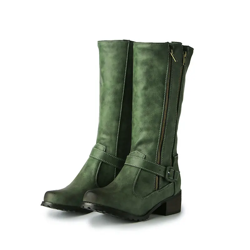 ZawsThia punta tonda gotica Cool inverno verde oliva verde militare scarpe da donna stivali da combattimento cerniera polpaccio donna stivali da