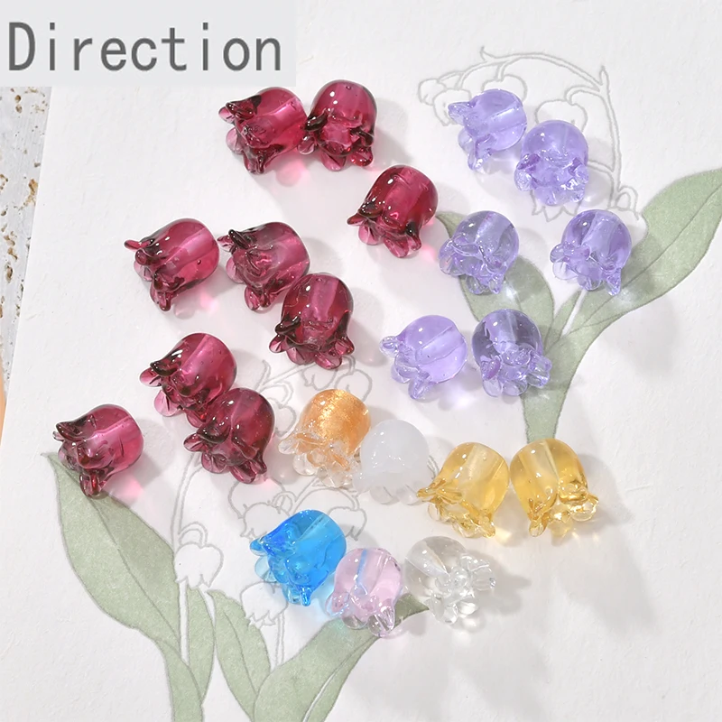 Fresh lily of the valley petals sands glass beads diy handmade earrings bracelet necklace accessories material（6pieces)