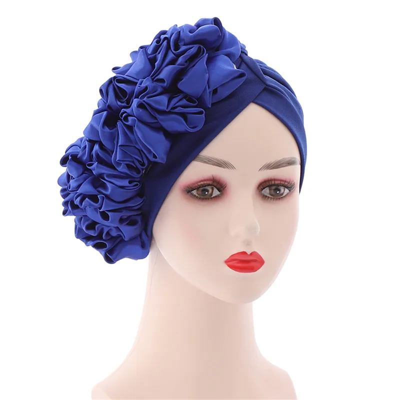 Fashion Women Flower Turban Cap Soild Color Muslim Headscarf Pleated Bonnet Inner Hijabs Arab Head Wraps Indian Hat Accessories