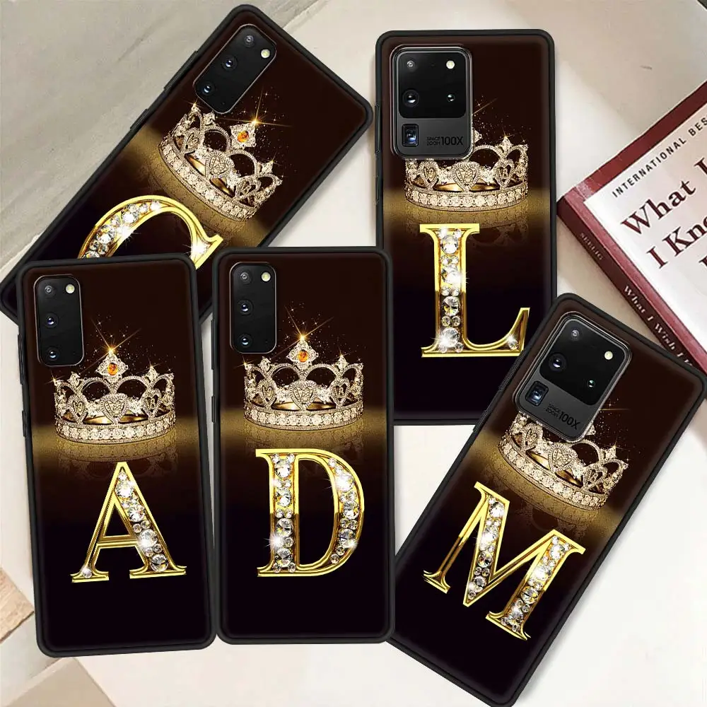 Letter Monogram Gold Marble Case For Samsung Galaxy S22 S21 S20 FE S10 S9 Plus S23 S24 Black Soft Funda Bumper TPU Phone Coque