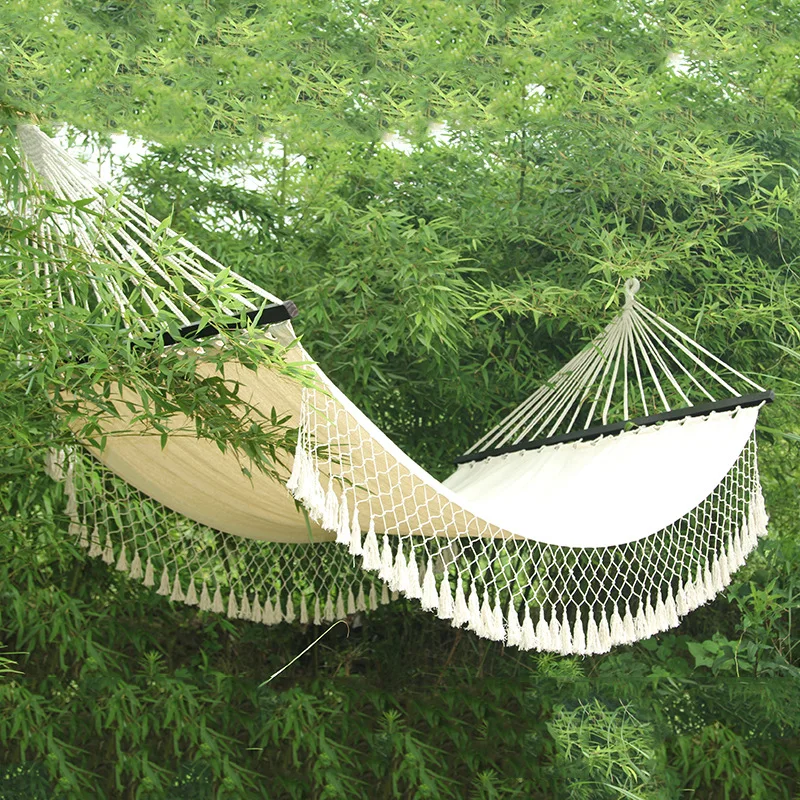 Outdoor Hammock Camping Leisure Swing Indoor Tassel Cotton Belt Lace Canvas Hammock Chair Swing