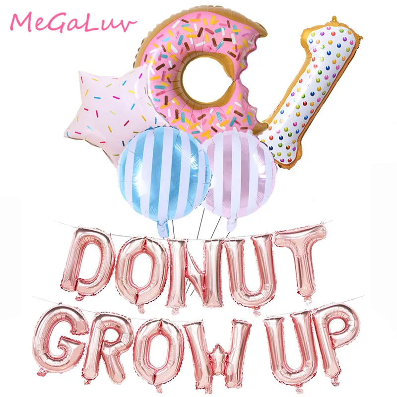 Donut Grow Up Balloons Candy Number Foil Ballons Donut Party Decorations Kids Birthday Party Supplies Baby Shower Helium Globos