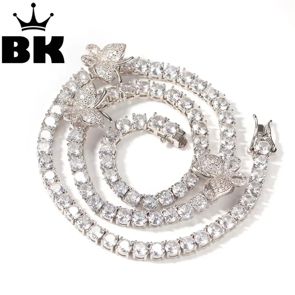 

THE BLING KING 4mm Micro Mini Butterfly Cuban CZ Tennis Necklaces Chains Luxury Bling Bling Jewelry Fashion Hiphop For Men