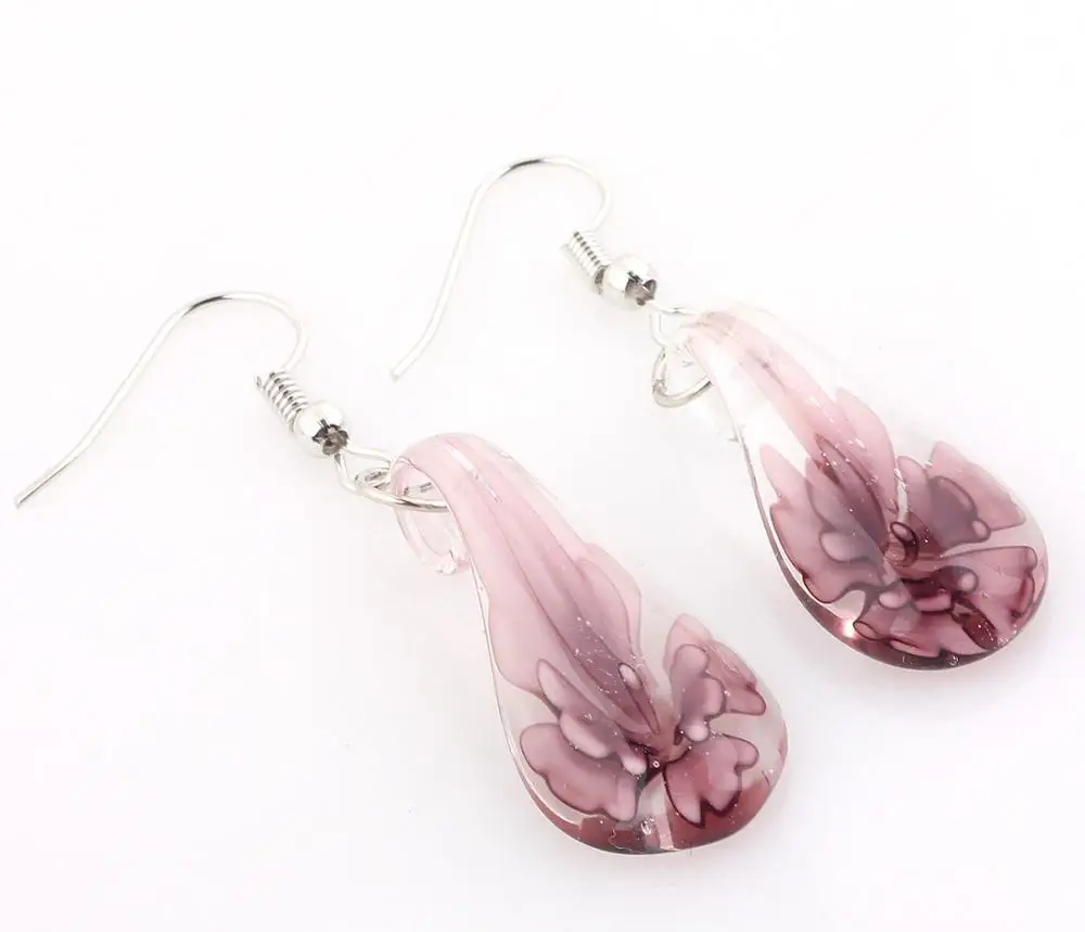 QianBei Promot Handmade Murano Lampwork Glass Mix Color Women\'s Mixed color Flower Glass Earrings Hot Thanksgiving gift