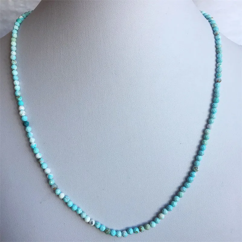 Small Size Faceted Natural Stone Jewelry 3mm Hubei Turquoise Necklace Vintage Classic Beaded Chain 45cm Strand