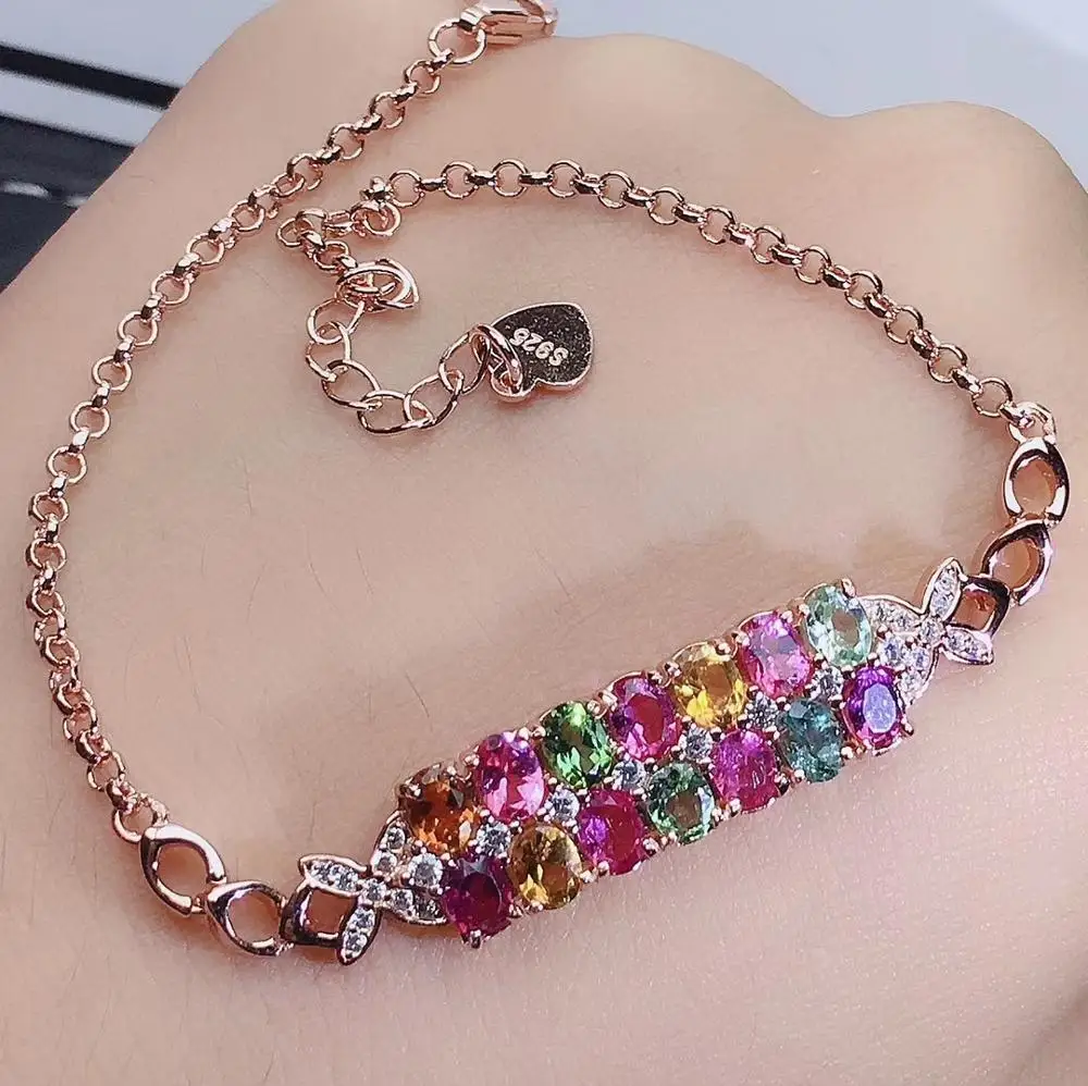 KJJEAXCMY fine jewelry natural Tourmaline 925 sterling silver new women gemstone hand bracelet support test luxury exquisite