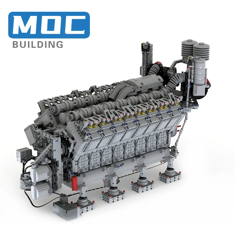 V16 Dieselmotor MOC Bouwsteen Klassieke Creatieve Technologie Bakstenen Educatieve Motor Machine Speelgoed Kerst Display Geschenken