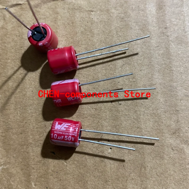 

20PCS NEW WE 50V10UF 8X8MM Red robe Solid capacitor 10uF/50v Audio electrolytic capacitor 10UF 50V 105degrees