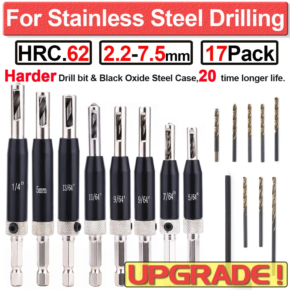 UPGRADE Lock Hinge Stainless Steel Drill Bit Set Black Oxide Self Centering Hardware Drawer Pilot Hole Guides For Wood Door D30