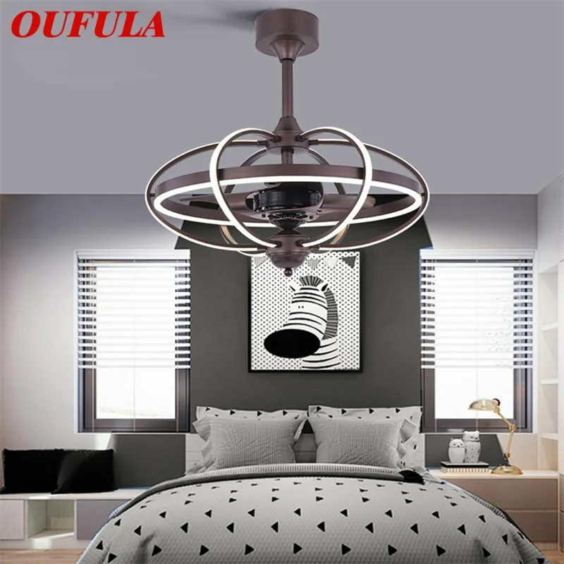 

OUFULA Modern Ceiling Fan Lights Coffee With Remote Control Fan Lighting for Home Dining Room Bedroom Restaurant