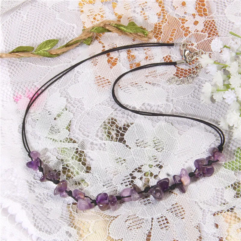 Fashion Amethysts Crystal Chips Beads Necklace Natural Stone Quartz Chokers Handmade Exquisite Rope Chain For Woman Men Jewelry