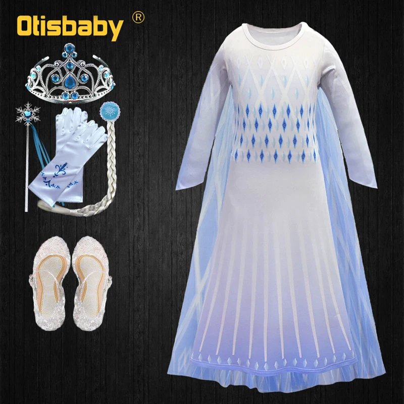 Robe blanche reine des neiges 2 pour filles, Costume d'halloween Anna et Elsa, tenue de noël pour enfants