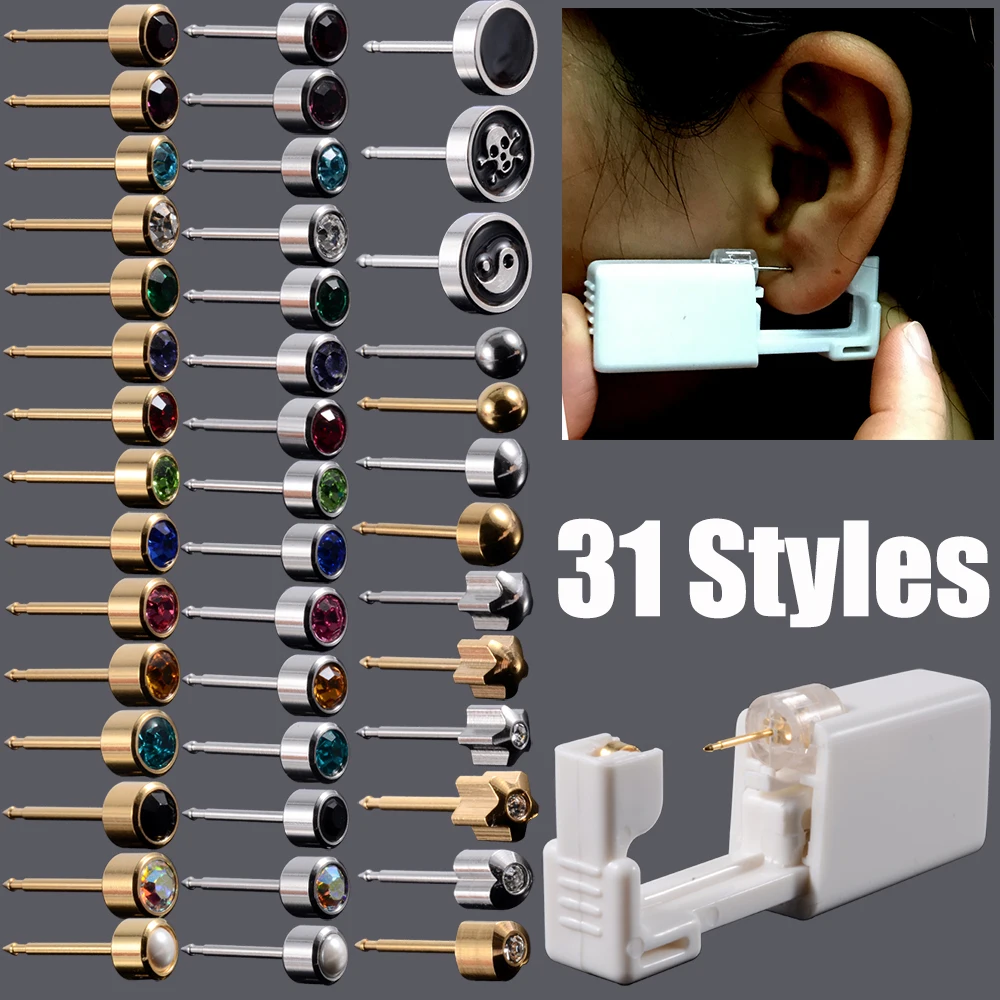 高品質の使い捨て耳ピアスガン,滅菌済み,ポータブル,耳用,痛みのない,ピアスデバイス,マシンユニット,2個