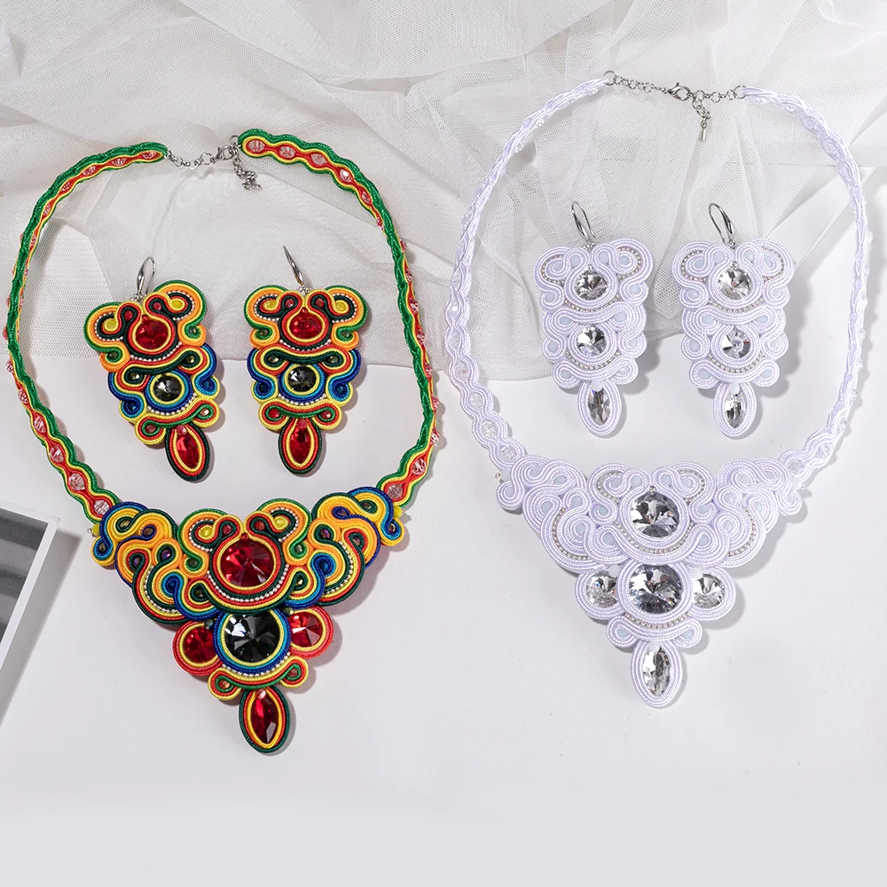 

Palace style Handmade necklace earring Jewelry Sets Luxurious Women' necklaces Earrings Soutache Beautiful weaving New Fashion