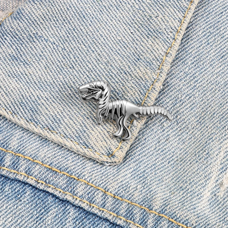 Silver Color Dinosaur Brooches Cool Punk Metal Pins Custom Badge Icon Fashion Jewelry Denim Backpack Lapel Pin Gift for Boys Men