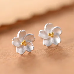 Real 100% 925 Sterling Silver flower Stud Earrings for Women Girls Fashion sterling-silver-jewelry brincos brinco