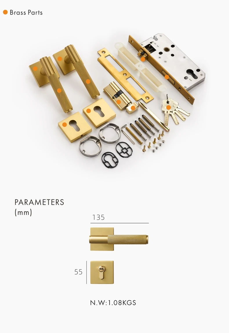 Dooroom Messing Tür gerändelt griff Set Moderne Interiror Schlafzimmer Badezimmer Tür Lever Set Dummy Privatsphäre Durchgang schloss – Detail 7