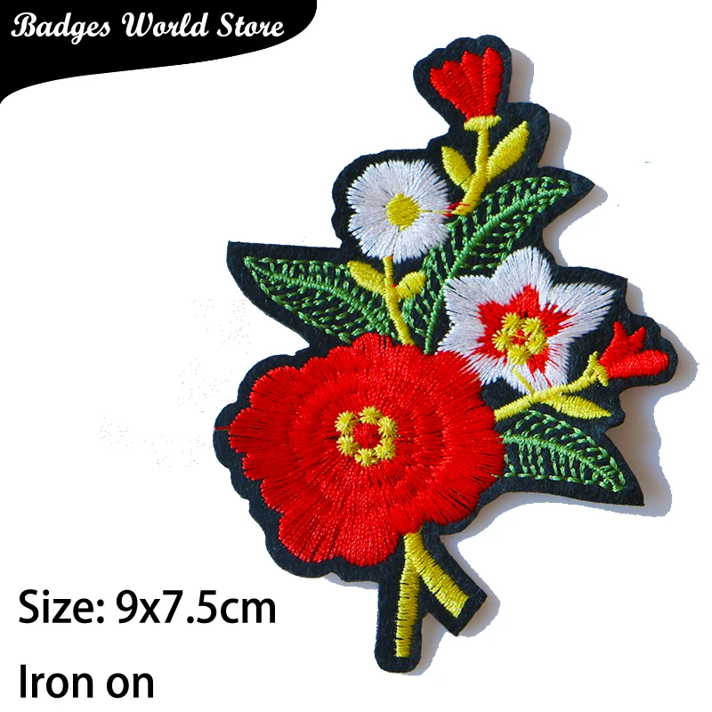 1 PCS Rose Plum Blossom Embroidered Iron on Patches for Clothing DIY Stripes Sticker Custom Flowers Badges on the Backpack