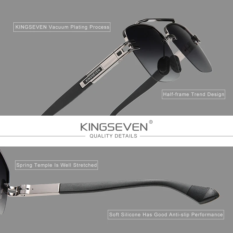 KINGSEVEN 2023 New Design Sunglasses For Men Polarized Gradient Sun glasses Women Men Semi-Rimless Square Retro Eyewear Okulary