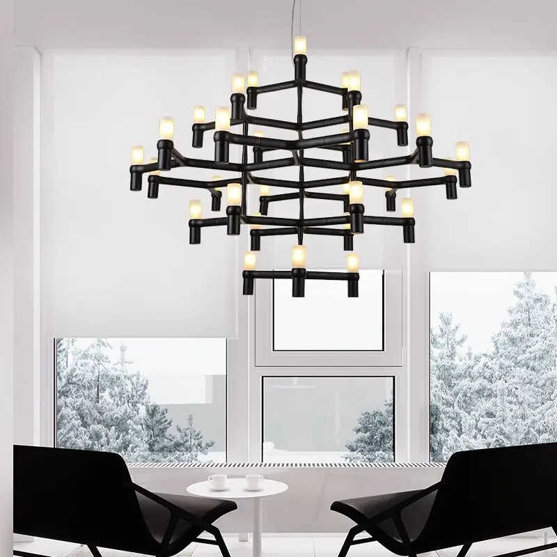 Crown Nordic Postmodern Lighting Black/white/Chrome/Gold 30 Heads 5 Layers Aluminum Candle Pendant Light