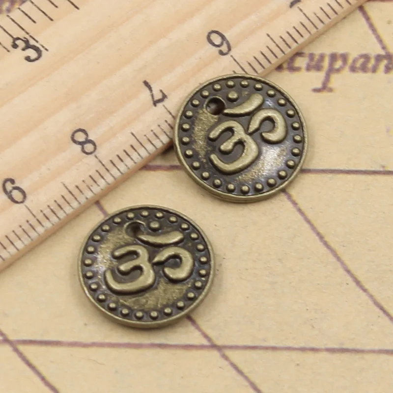 20pcs Charms Double Sided Yoga Om 15x15mm Tibetan Bronze Silver Color Pendants Crafts Making Findings Handmade DIY Jewelry