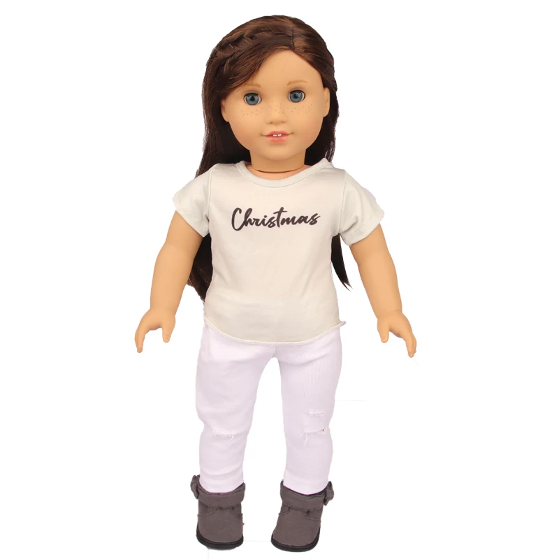 18นิ้วเสื้อผ้าตุ๊กตาอเมริกันชุดตัวอักษรสีขาว (คริสต์มาส) เสื้อยืด + กางเกงสูทสำหรับ43ซม.เด็กใหม่ Reborn ตุ๊กตา Fir DIY และตุ๊กตา