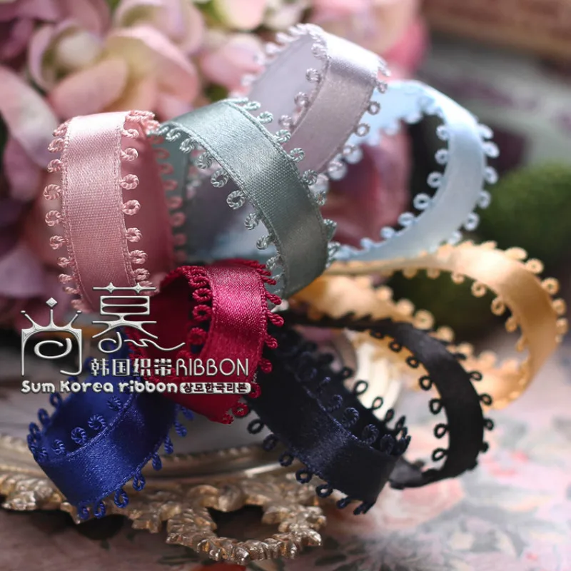 Picot Satin Ribbon 10mm 16mm 100Yards Ear Side Handmade Earrings Brooch Hair bows Accessories Satin Skirt Solid Color Webbing Ta