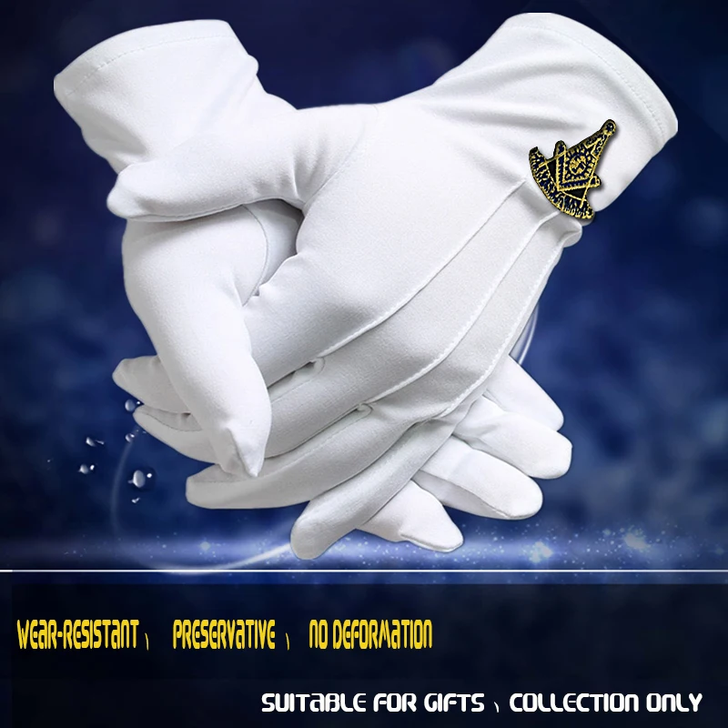 Verleden Vrijmetselaars Masters Geborduurd Hoge-Kwaliteit Polyester Handschoenen-[Wit]