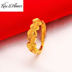 QEENKISS Gold Vintage Heart Ring For Women Wedding Party Birthday Valentine Christmas Bride Ladies Girlfriend Mother Gift RI62