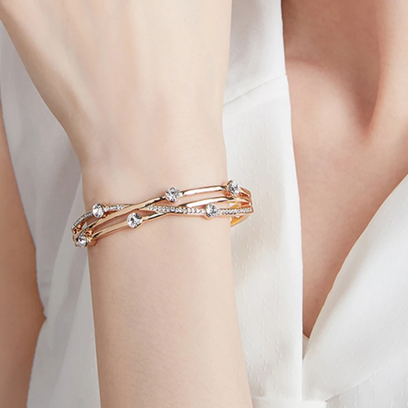 Luxury Cross Crystal Bracelet Bangles For Women Girl Fashion Jewelry Brand Weaving Hollow Rhinestone Cuff Bracelets Good Quality