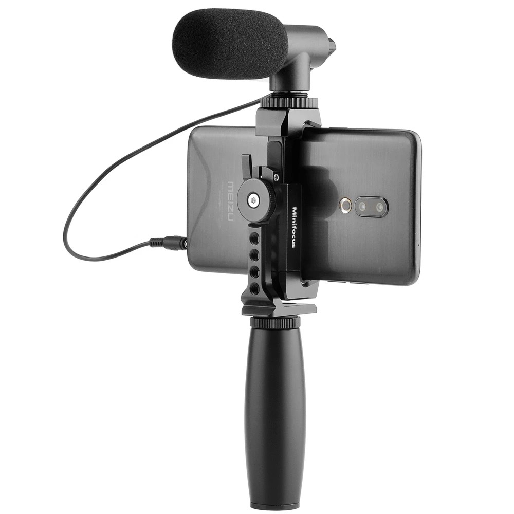 Metal SmartPhone Tripod Mount with Cold Shoe Arca-Style Quick Release Plate for Mobile Cell Phone Vlogging Kit Video Holder Clip