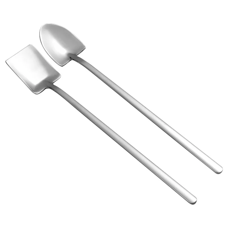 200Pcs/Lot Spoon Fork Stainless Steel Handle Ice Cream Drinking Spoons Shovel Shape Soup Coffee Tea Spoon Scoop Kitchen Flatware