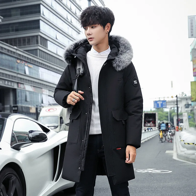 2019 Thick Warm Winter Jacket Men Casual White Duck Down Jackets Coats Large Fur Hooded Black Down Parka Pluma Hombre 809