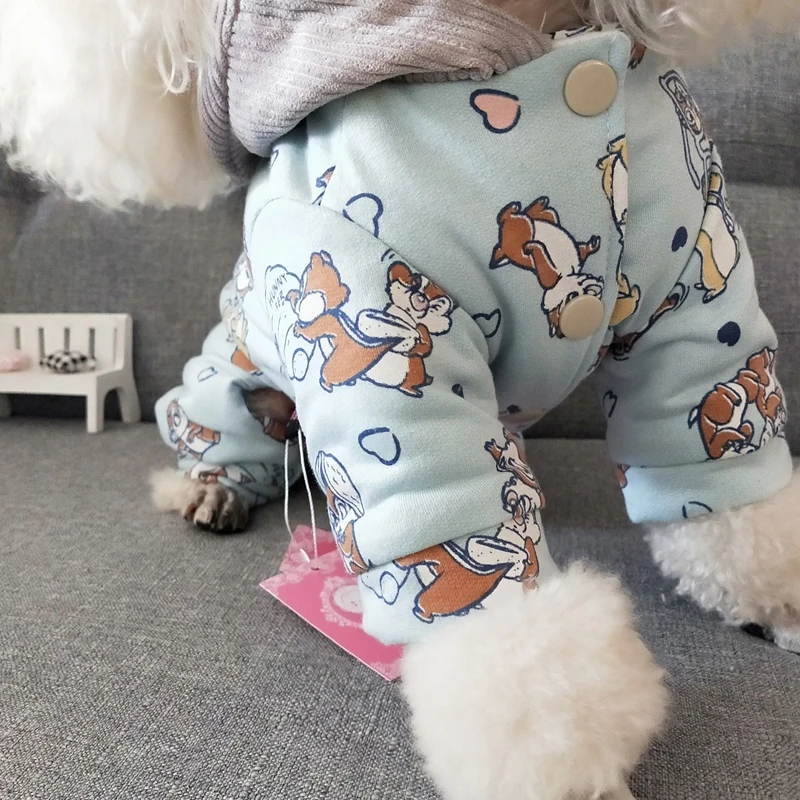 Winter Warm Pet Dog Jumpsuit for Small Dogs Cotton Cartoon Puppy Cat Pajamas Pomeranian Maltese Overalls mascotas gotas Clothes