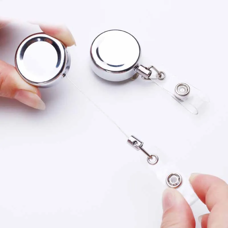 Silver Metal Retractable Pull 360° Rotating Badge Reel ID Lanyard Name Tag Card Badge Holder Reels Recoil Chain Clips