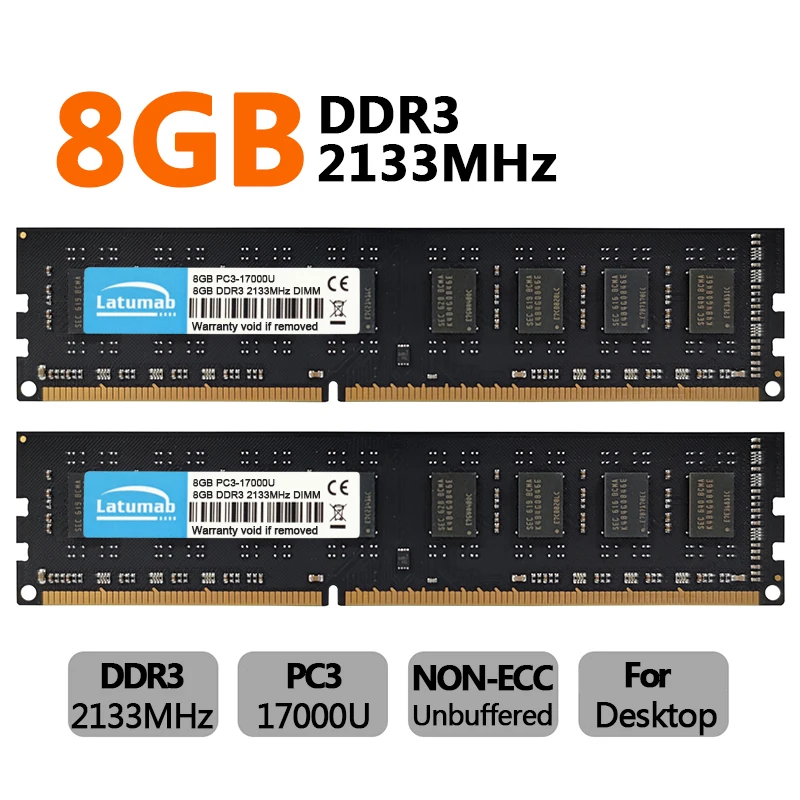 Latumab DDR3 RAM 16GB(2X8GB) 8GB 4GB 1333 1600 1866 2133 2400MHz Desktop Memory PC3-14900 240 Pins DIMM 1.5V RAM DDR3 Memory